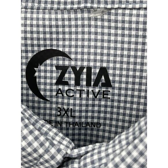 Zyia Active Button Down Shirt Slate Gray And White Check Size 3XL - Picture 7 of 9